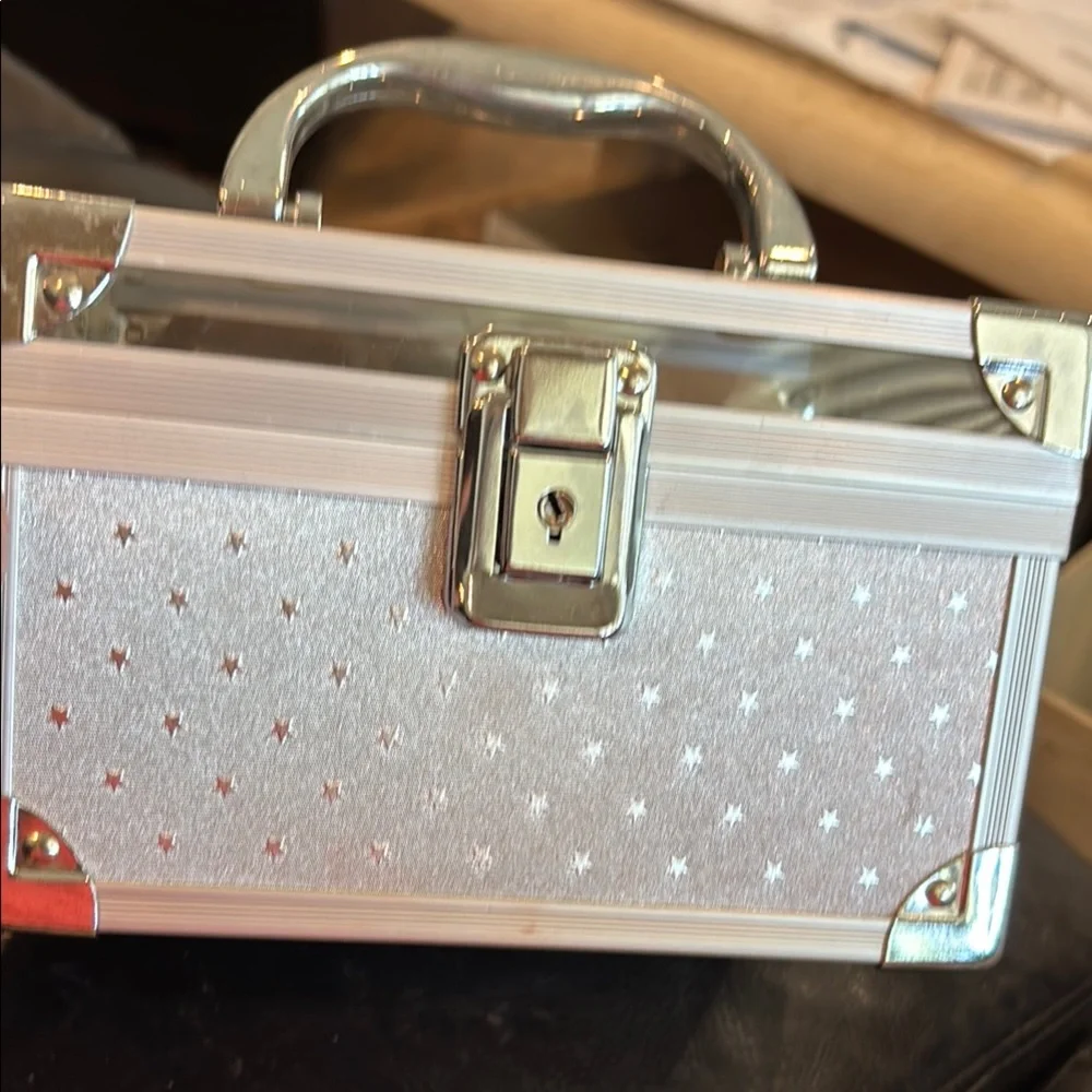 Silver and Clear Cosmetics Storage Box with Handle